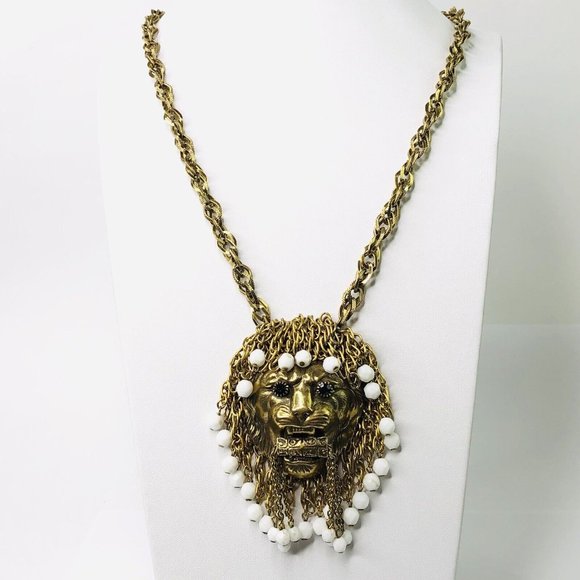 Majestic Gold and White Lion Necklace - Picture 3 of 10